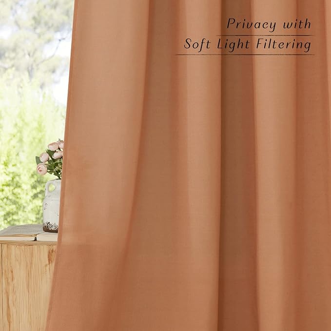 NICETOWN Linen Burnt Orange Curtains 90 inch Length 2 Panels, Grommet Privacy - Image 5