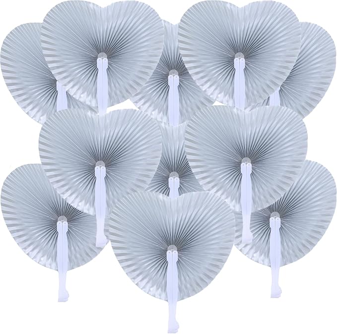 20 Pieces Silver Heart Paper Fans | Foldable Handheld Fans by Bestage