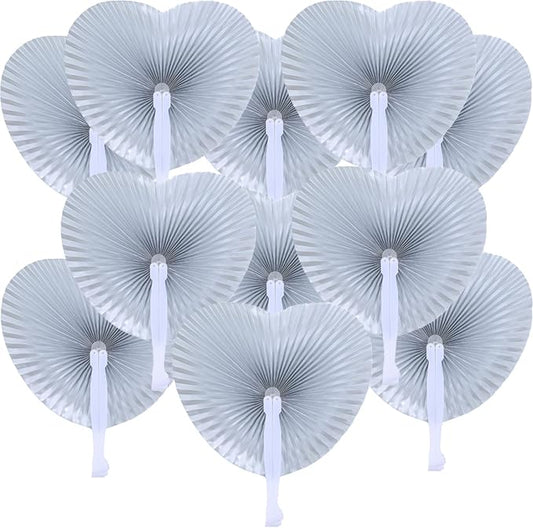 20 Pieces Silver Heart Paper Fans | Foldable Handheld Fans by Bestage