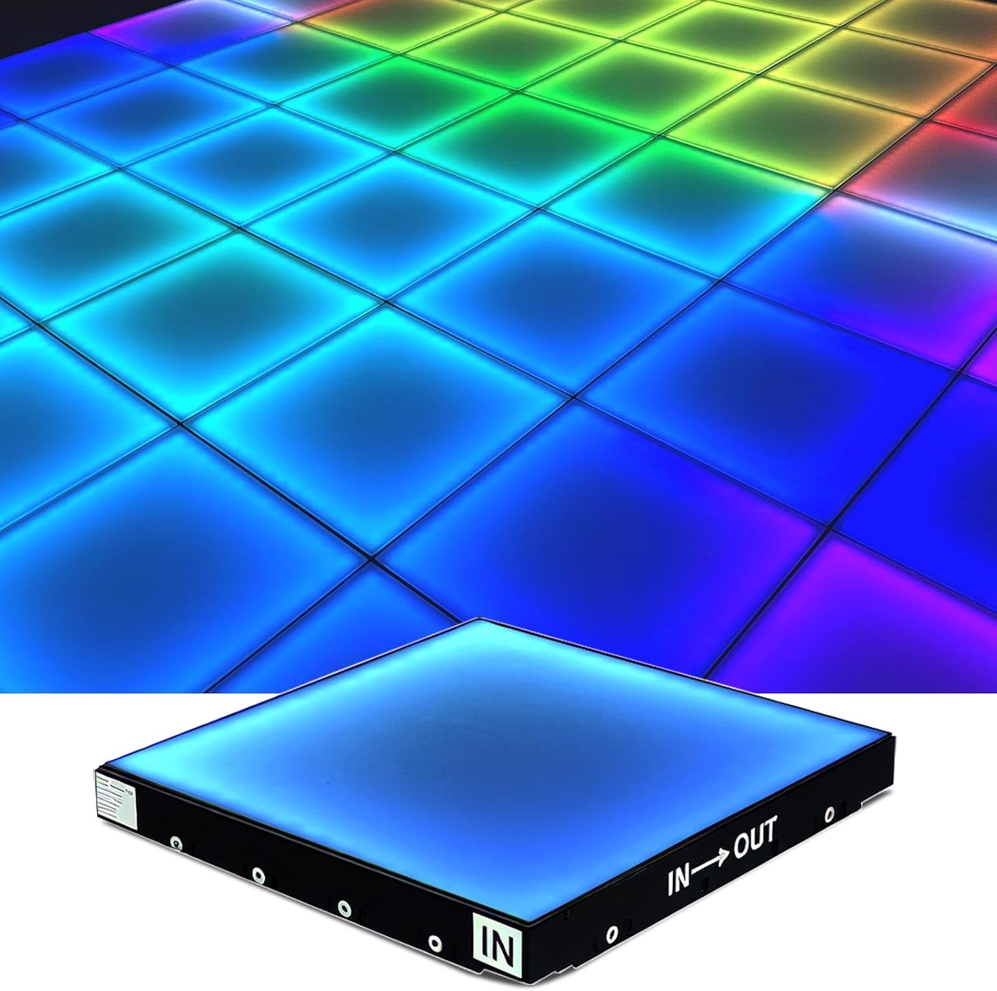 Dance Floor Stage Lights Tempered Glass Infinity Mirror Panel 3D Effect Led Dance Floor for Wedding Party Customizable (RGB-Magnetic, 64PCS(13.1fFTX13.1FT))