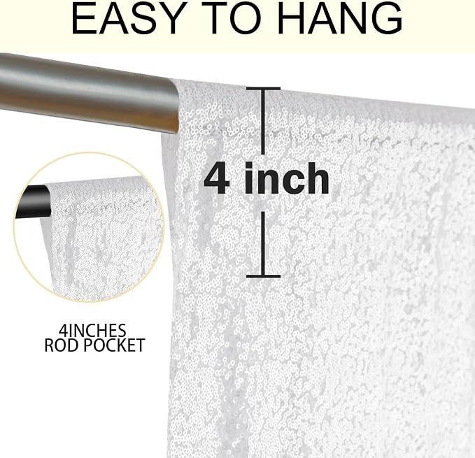 2×8FT-4PCS White Sequin Backdrop Curtains Panels, Photography Backdrop Glitter - Image 5