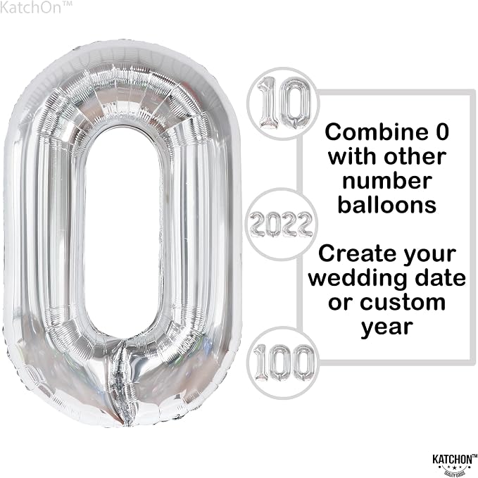 KatchOn Silver Number 0 Balloon 40 Inch | Mylar 0 Number Balloon - Image 5