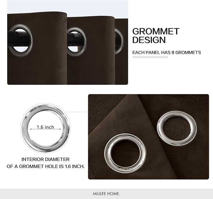 MIULEE Velvet Curtains Brown 52 x 96 Inch Length Set of 2 | Grommet Drapes - Image 3