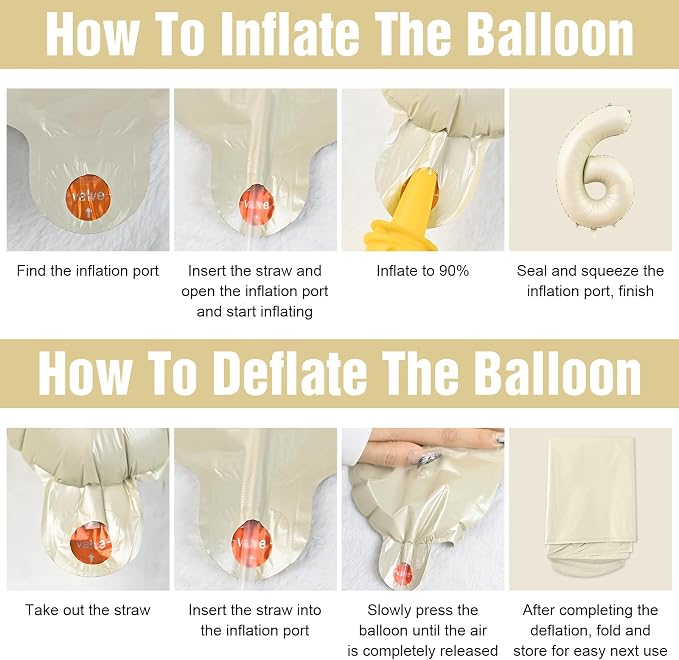 Number 6 Balloon Beige, 40 Inch Large Cream Foil 6 Helium Balloons - Image 8