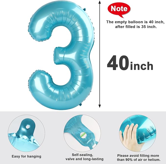 3 Balloon Number 40 Inch Pastel Blue Balloons - Image 5