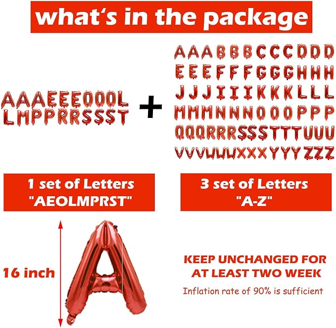 98 Pcs Red Letter Balloons, Custom 3 Set A-Z Set - Image 3
