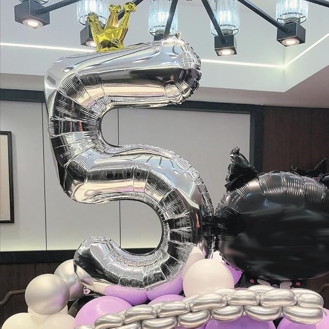 Silver Number 0 Balloon with Crown, 40 inch Silver Number Balloon 0th Birthday - Image 4