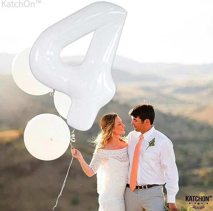 KatchOn White Number 4 Balloon 40 Inch, Unicorn Birthday - Image 3