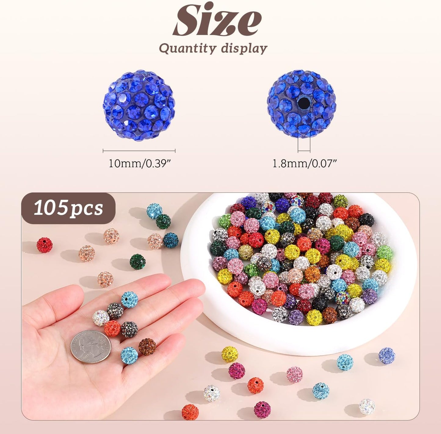 105pcs 10mm Rhinestone Beads for Jewelry Making, Black Shiny Round Disco Ball Beads Bulk, Sparkle Crystal Clay Christmas for Bracelet Baseball Necklace Earring Crafting and DIY