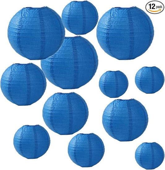 12Pcs 6, 12 Inch Mixed Sizes Royal Blue Paper Lanterns Decorative Chinese by Clonynix