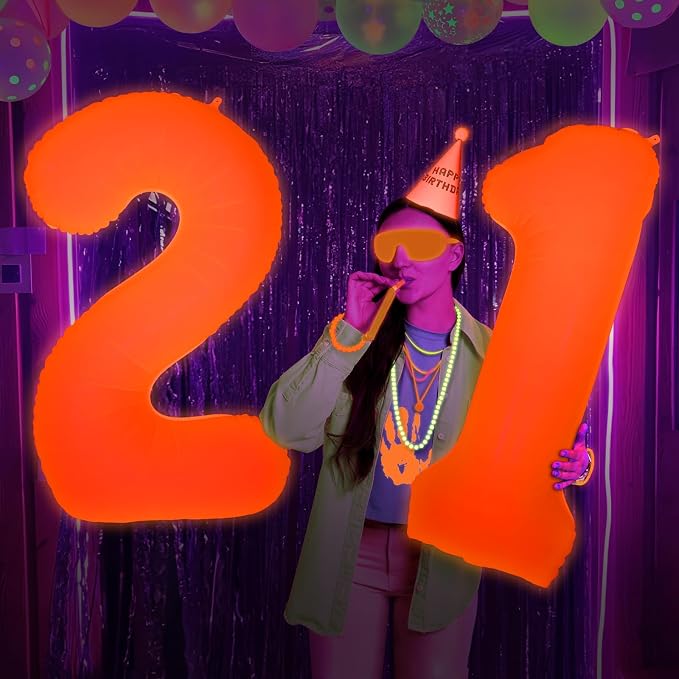 Mega-L Glow in The Dark Party Supplies, 40 Inch Orange Number 0 Balloon | Glow - Image 8