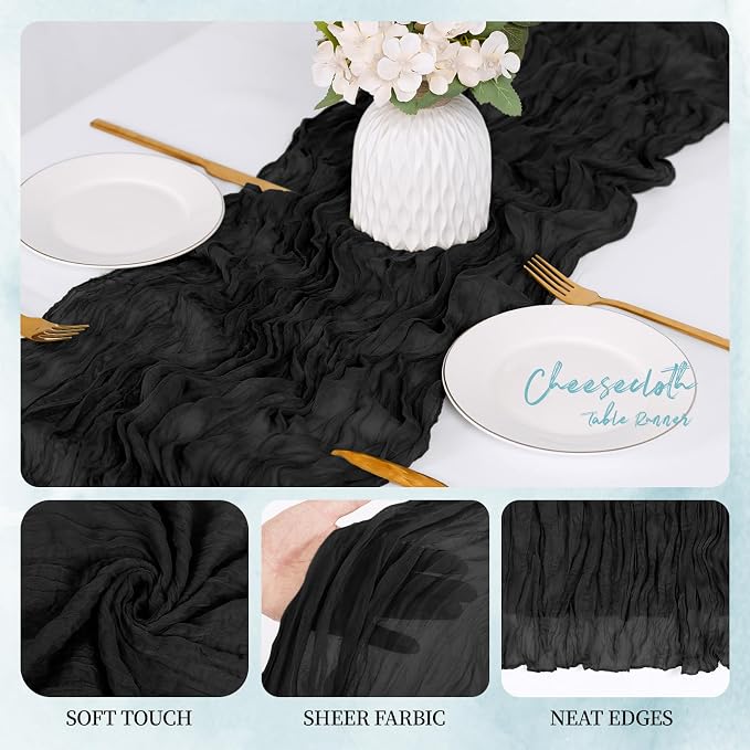 6 Pack Black Cheesecloth Table Runner 17x108 Inch Semi Sheer Boho Gauze Cheese - Image 3