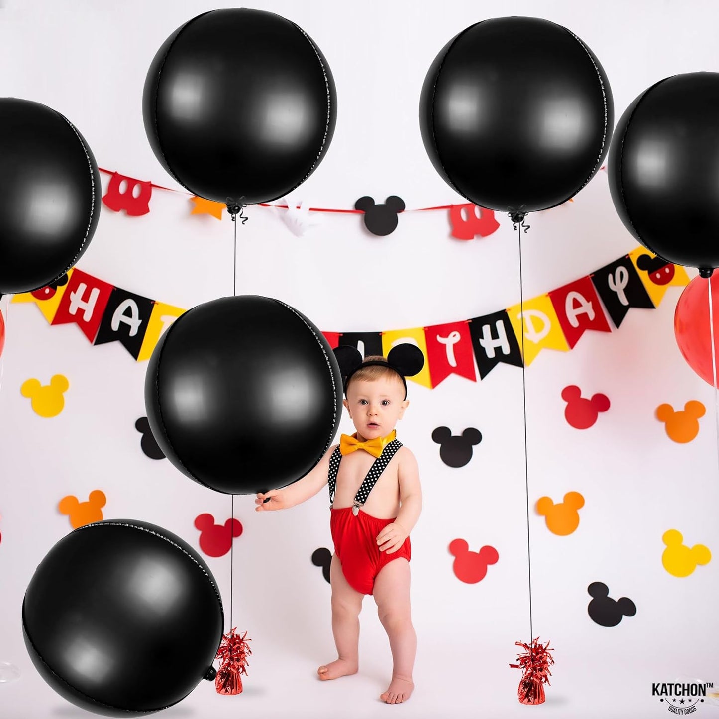 KatchOn, Big Matte Black Foil Balloons - 22 Inch, Pack of 6 | 4D Metallic Black Balloons for Halloween, Birthday Decorations | Black Metallic Balloon, Round Foil Balloons for New Year, Anniversary