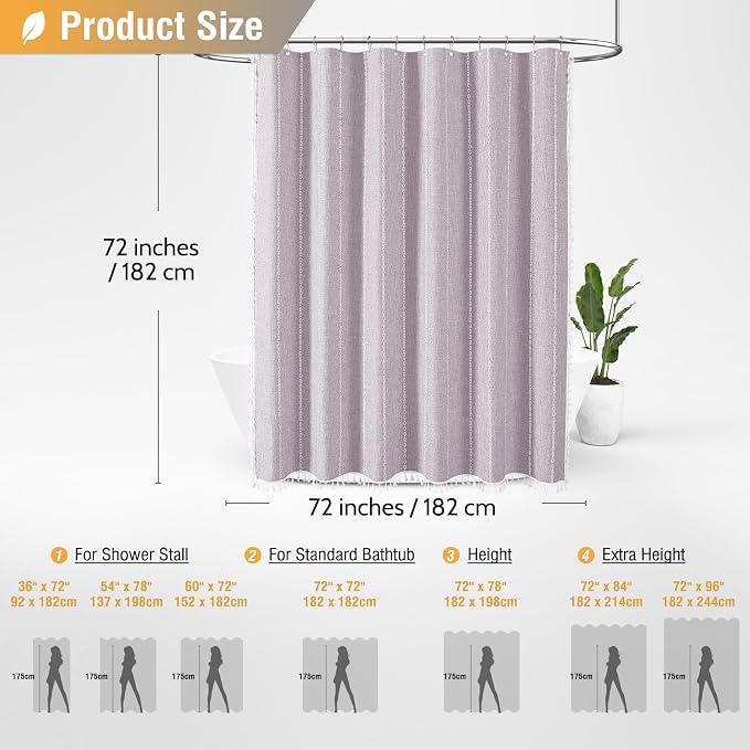 Lavender Cream Boho Farmhouse Linen Heavy Duty Shower Curtain, 72x72 | 330GSM - Image 7