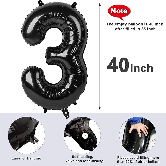 3 Balloon Numbers Party Decorations, 40In Black Balloons - Image 5