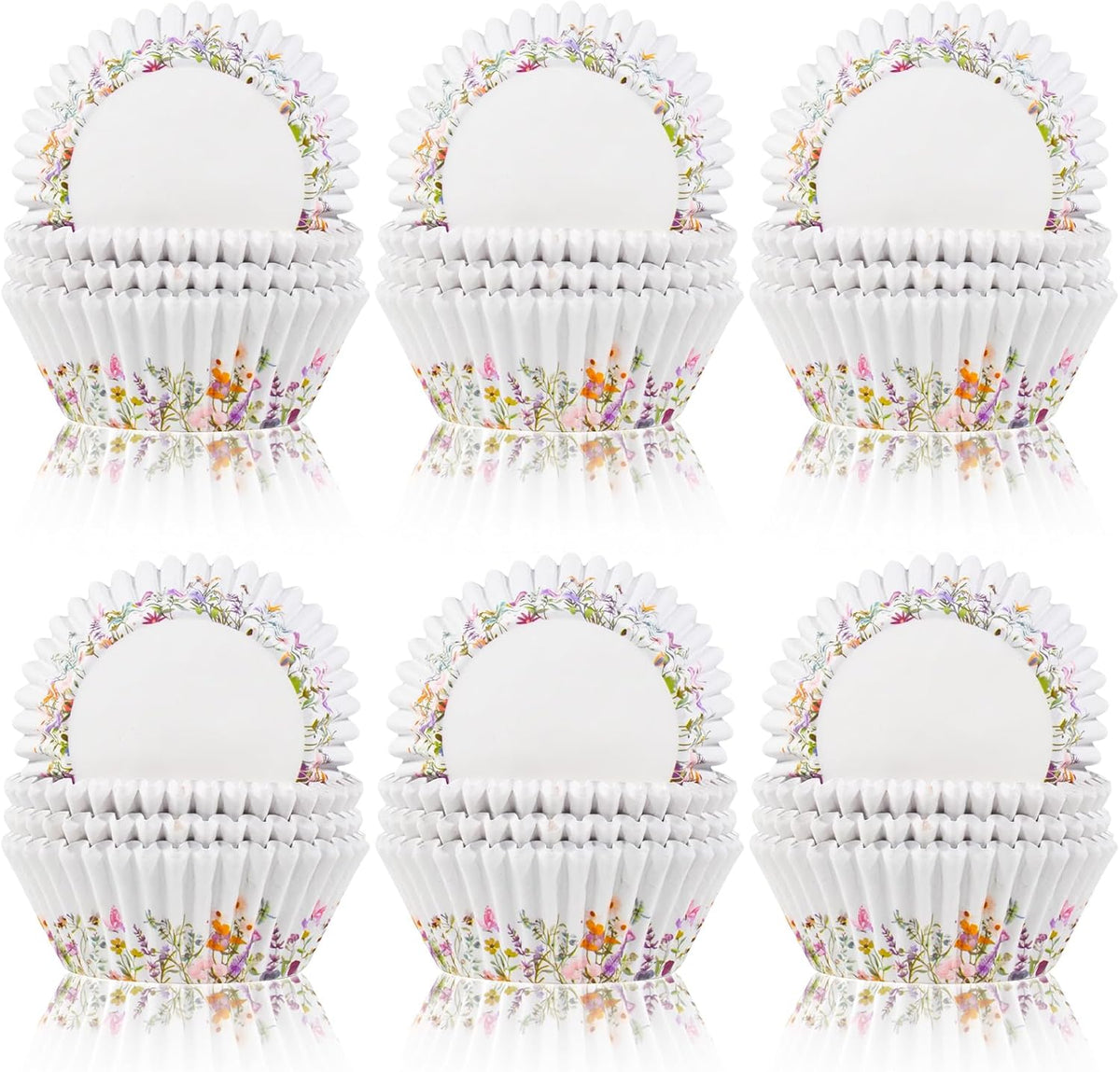 600 Count Elegant Wildflower Cupcake Liners for Baby Showers, Weddings, Spring Birthday Parties - Floral Rustic Theme Party Decorations Supplies