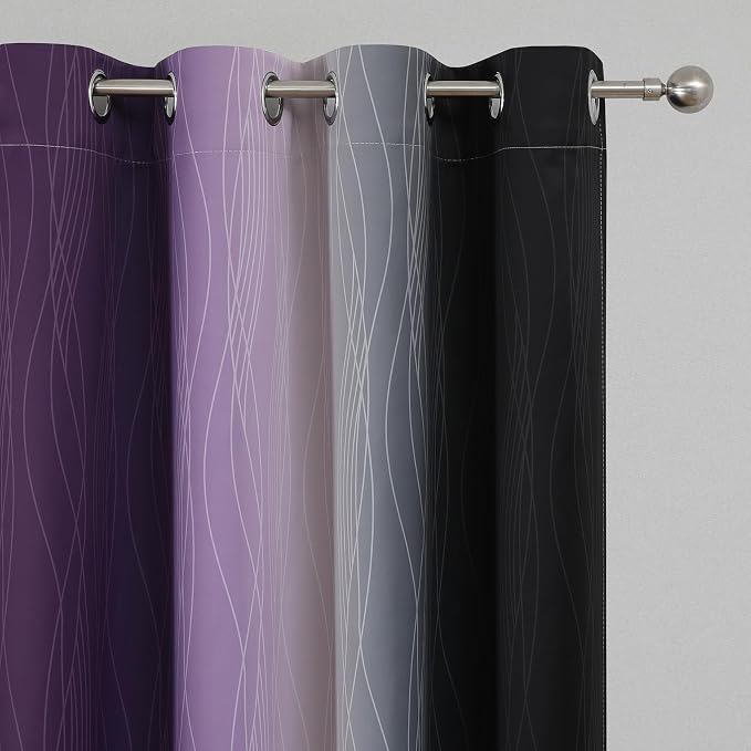 Purple and Black Ombre Blackout Curtains 108 Inch Length 2 Panels Set, Thermal - Image 4