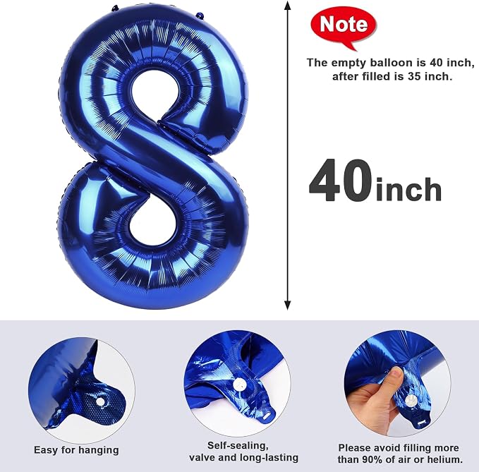 40 Inch Number 8 Balloon, Inflation Straw & Self-Sealing, Leak-Proof Aluminum - Image 6