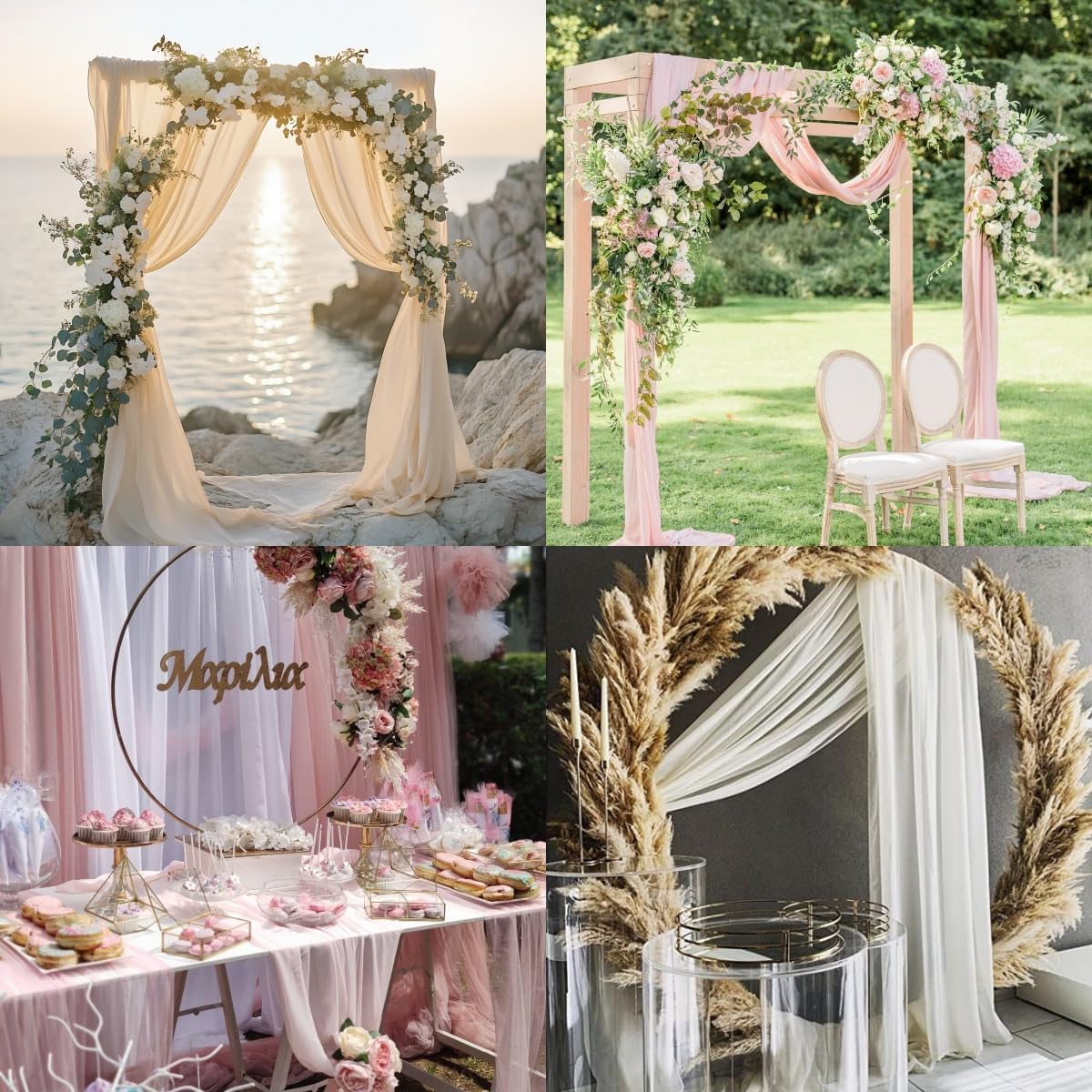 Socomi Yellow Sheer Wedding Arch Draping Fabric 29" x 20Ft 2 Panels Outdoor Curtain Drapes Extra Long for Bridal Baby Shower Ceremony Birthday Party Decor