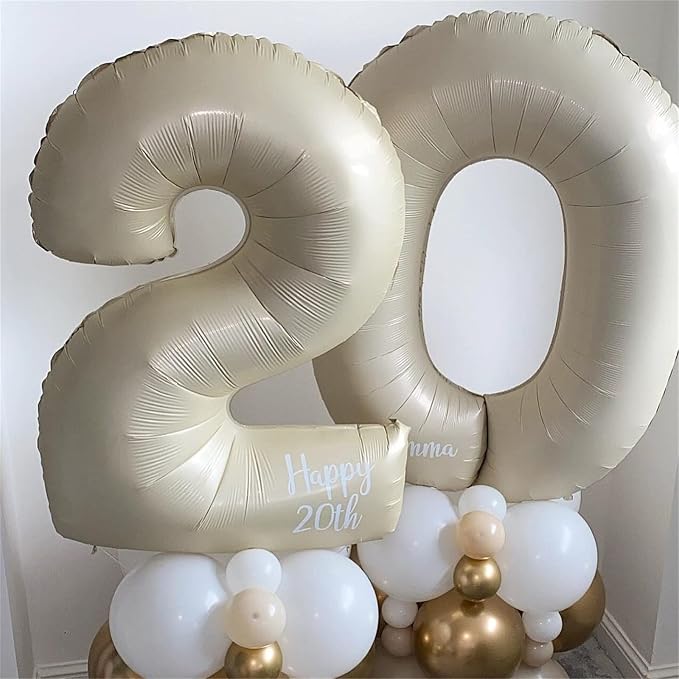 40 In Cream Large Numbers Balloons 0-9, Self Inflating White Sand Foil Number 0 - Image 5