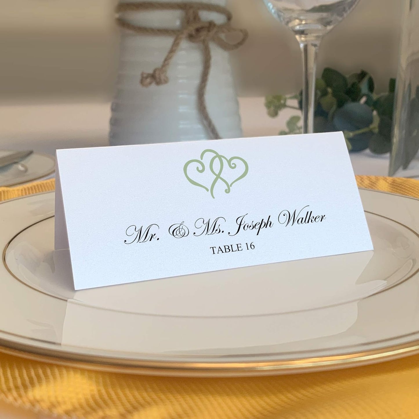 Linked Hearts Place Cards, Sage (Choose Color), Set of 25, Pre-cut and Scored - Wedding, Party, Dinner, and Special Events - Made in the USA