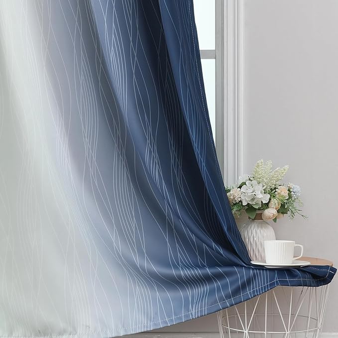 Sage Green and Navy Blue Gradient Blackout Curtains - Image 6