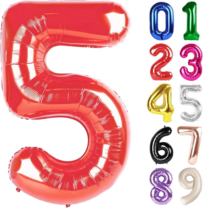 5 Balloon - Red Birthday Number Balloons, 40 Inch Decorations Men Women | Red by ALPHADELTAPI