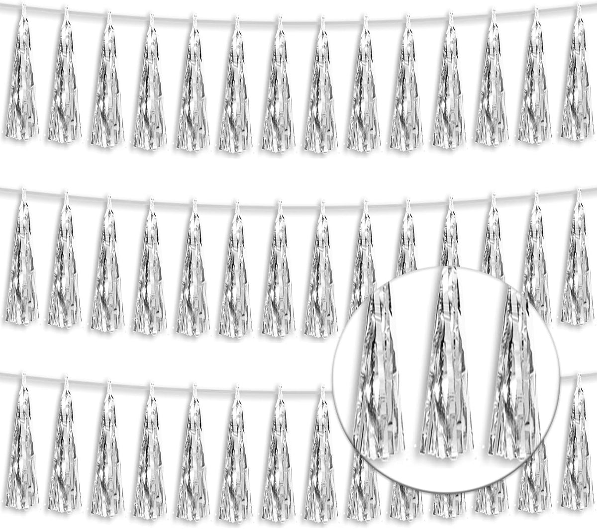 3P Metallic Fringe Tassel Banner Garland Foil Tinsel Streamer Wall Hanging Curtain Backdrop Banners for Parade Floats,Graduation Decorations, Christmas, Wedding Party Decoration(Silver)