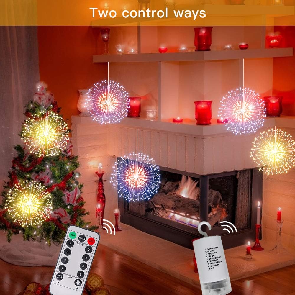 Admitrack String Lights Christmas Lights,198 LED 8 Modes Dimmable with Remote Control, Waterproof Copper Wire Decorative Hanging Lights for Party Patio Garden Decoration (Warm White, 4PC)