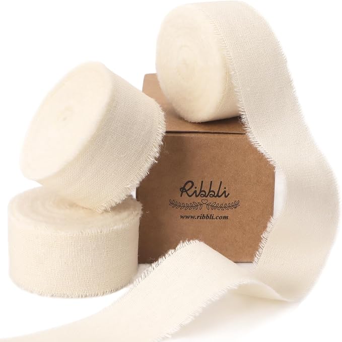 Ribbli 3 Rolls Ivory Ribbon 1 Inch x 18 Yards Cream White Handmade Cotton by Ribbli