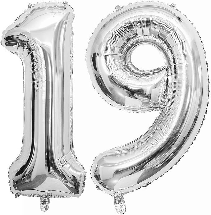 40 Inch Silver 19 Balloons Giant Number 19 Balloons Silver 19 Birthday Balloons by LHOAVWE