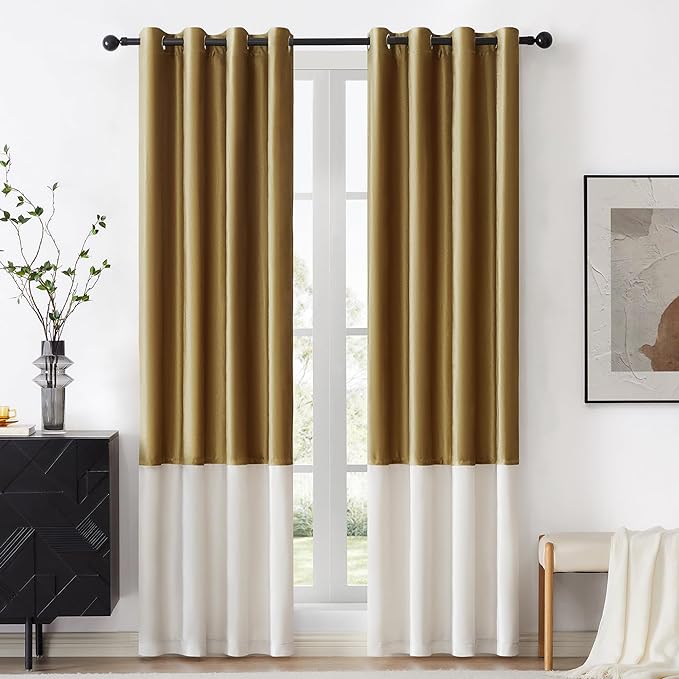 BULBUL Luxury Ivory Gold Curtains 102 inches by ModernShinyVelvetCurtains