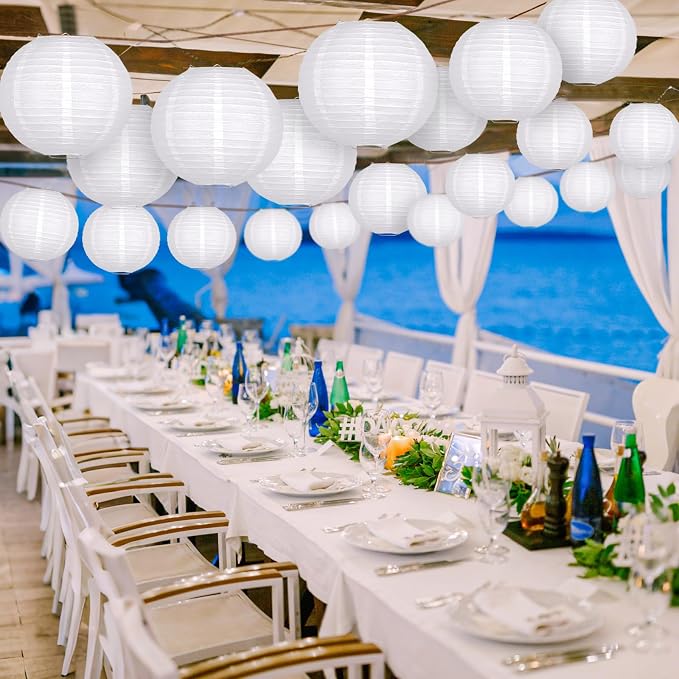 21-Pack White Paper Lanterns, Hanging Round Party Decorations | Reusable Indoor - Image 5