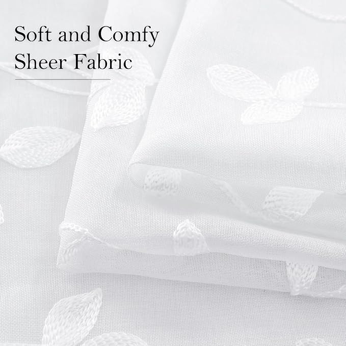 HOMEIDEAS White Sheer Curtains 2 Panels, Embroidered Vine Leaf, W52 x L63 | - Image 4