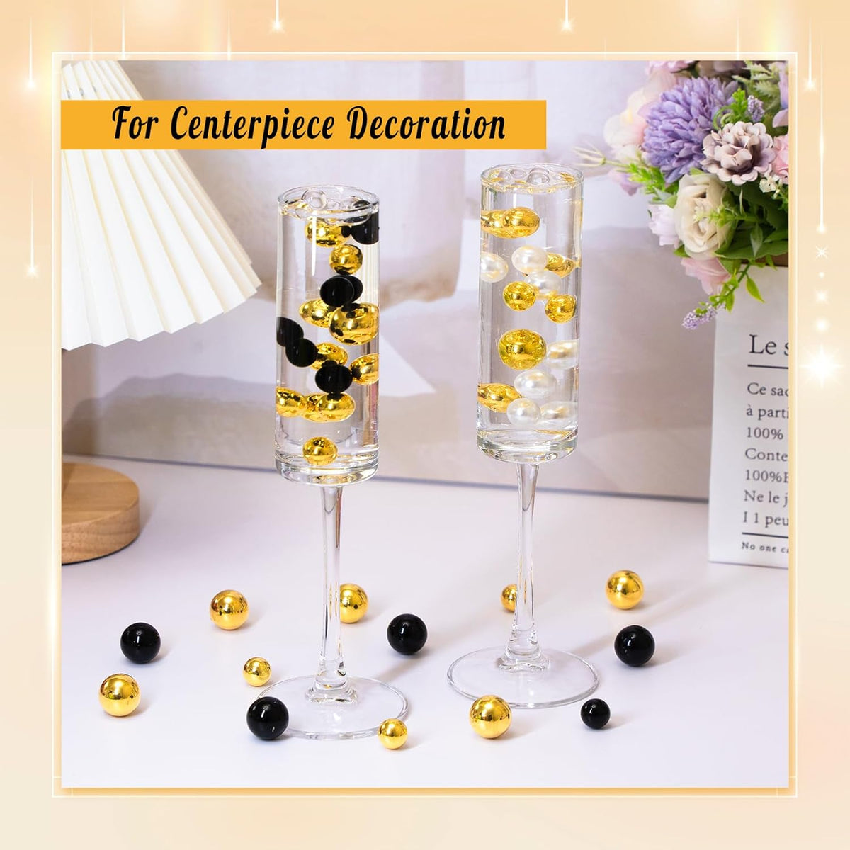 300Pcs Pearl Vase Filler, Black No Hole Faux Pearl Beads for Centerpieces Vases, Candle Centerpieces, Wedding Birthday Party Home Decor 8/10/14/20mm