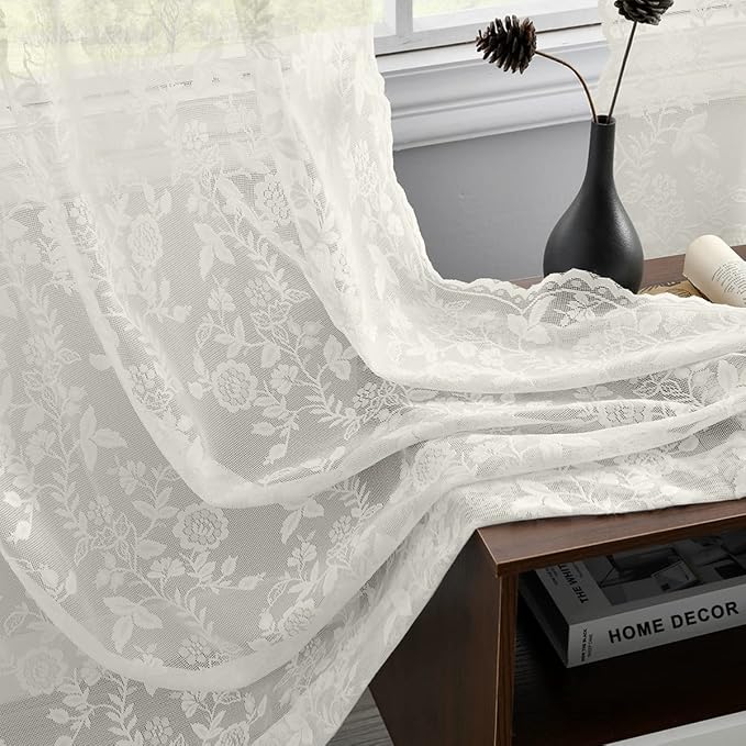 FINECITY Ivory Floral Lace Curtains - Image 6