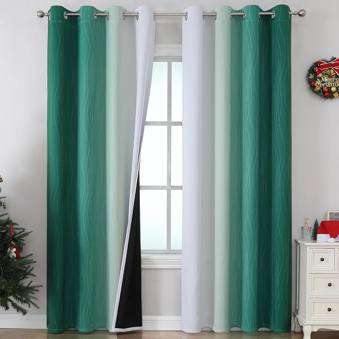 Green and Greyish White Blackout Curtains by ESTELARTEXTILER