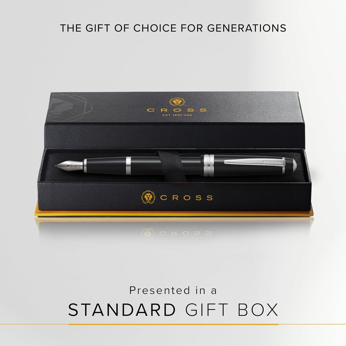 Cross Bailey Light Refillable Fountain Presented in a Everyday Gift Box - Medium Point, Black Ink, Polished Black