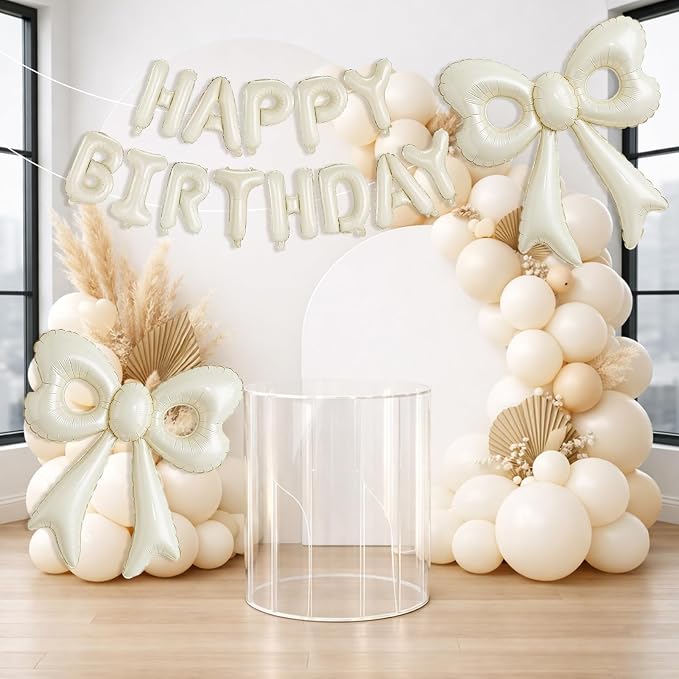 4 Pcs Cream Bow Balloons, 31”Huge Beige Bow Aluminum Foil Balloons - Image 3