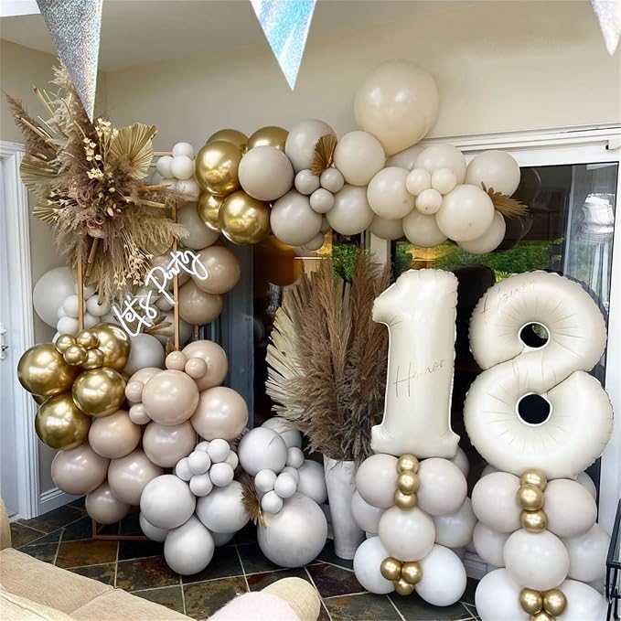 Cream 10 Balloon Numbers for 10th Birthday Decorations, 40 Inch Beige Helium - Image 3