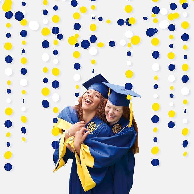 46Ft Navy Blue and Yellow Circle Dots Garland Royal Blue Yellow White Hanging - Image 5