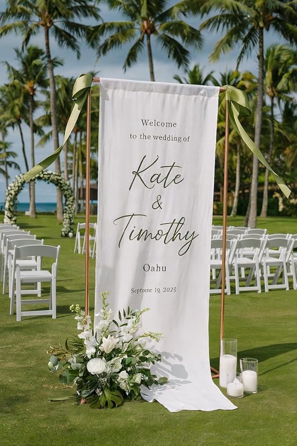 Wedding Welcome Sign Banner Personalized Custom Name Linen Fabric Wedding by Custom