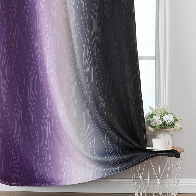 Purple and Black Ombre Blackout Curtains 108 Inch Length 2 Panels Set, Thermal - Image 6