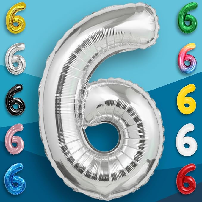 Silver Number Balloon 6 Mylar Foil Balloons 40 inch - Image 4