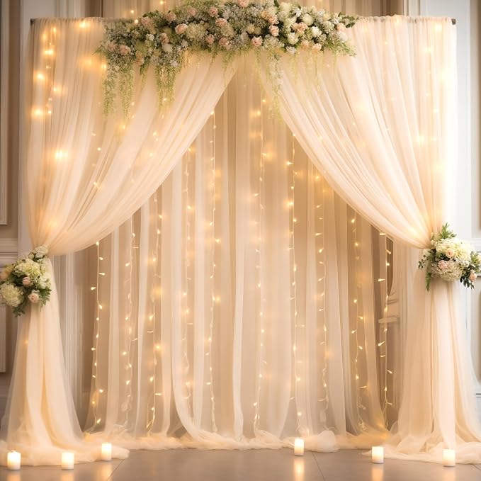 30x10ft Champagne Tulle Backdrop Curtain by Partisky