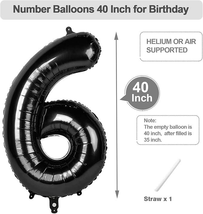 Numbers 15 Balloon 40Inch Black Balloons - Image 5