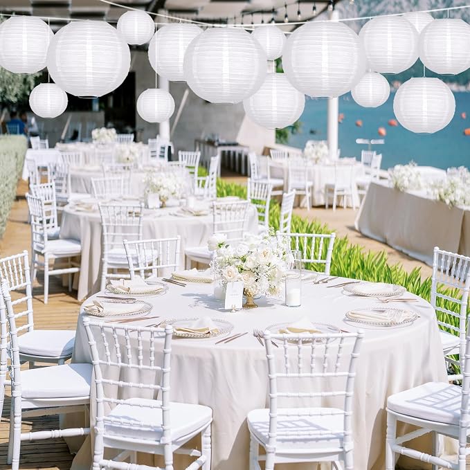 21-Pack White Paper Lanterns, Hanging Round Party Decorations | Reusable Indoor - Image 4