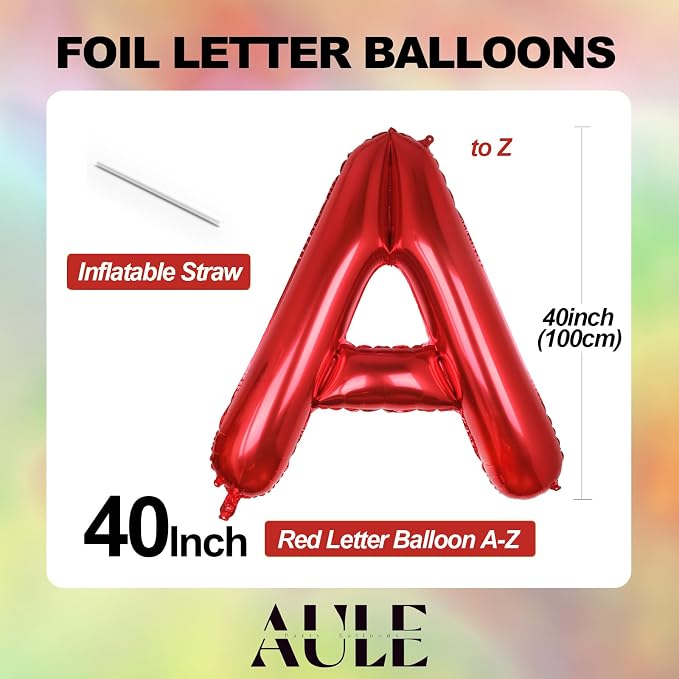 AULE 40 Inch Red P Balloon Letter Foil A-Z Birthday Big Alphabet | Birthday - Image 3