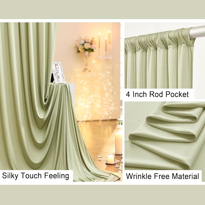 10 ft x 10 ft Wrinkle Free Light Green Backdrop Curtain - Image 4