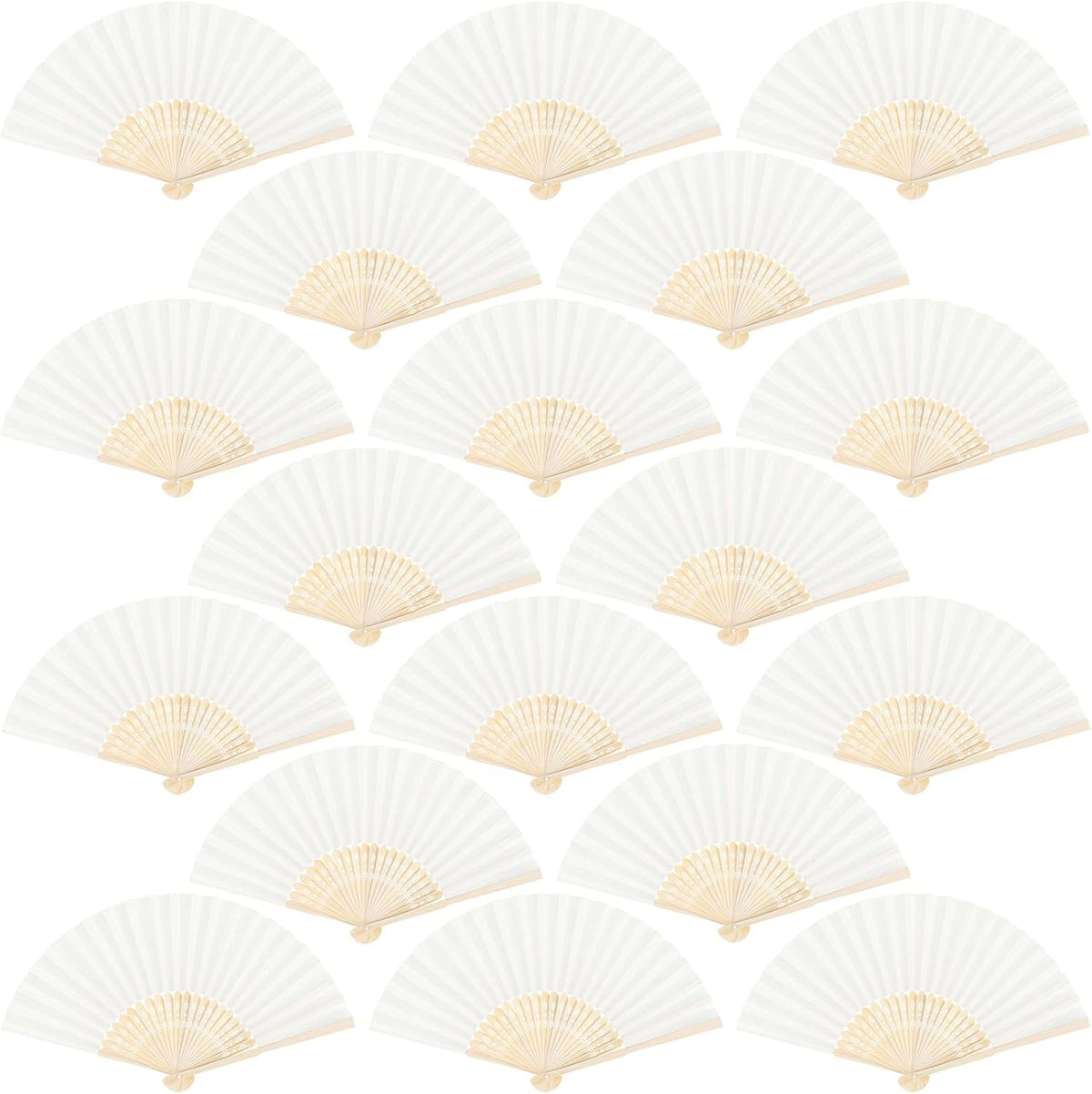 Aneco 18 Pieces Handheld Fans Cloth Hand Fans Bamboo Folding Fans for Wedding Decoration, Church Wedding Gifts, Party Favors, DIY Decoration (Cream)
